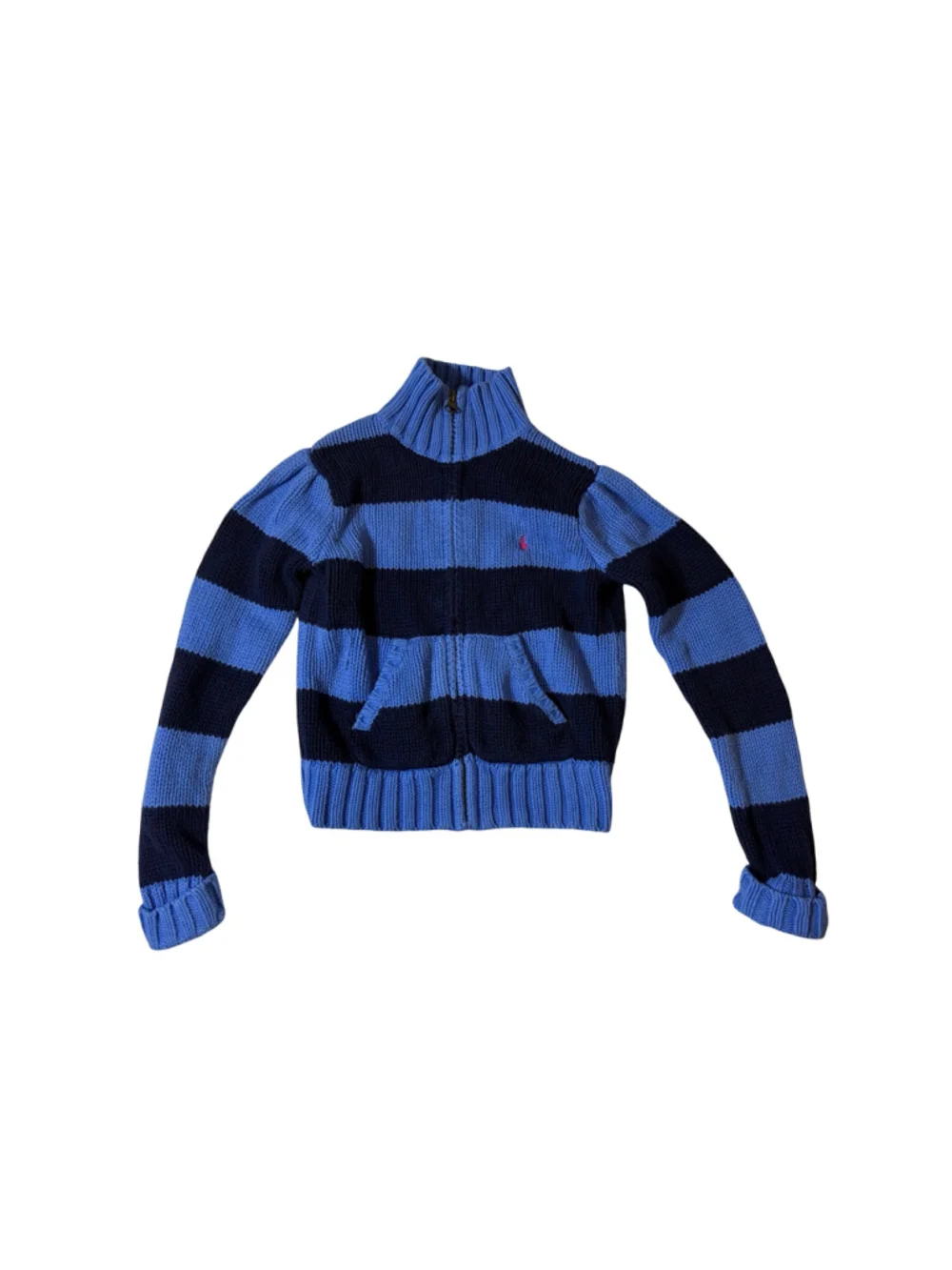 Polo Ralph Lauren Girls 6 Blue Navy Striped Chunky Knit Zip Cardigan Pink Pony